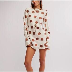 Free People Cream and Brown Polka Dot Mini Dress